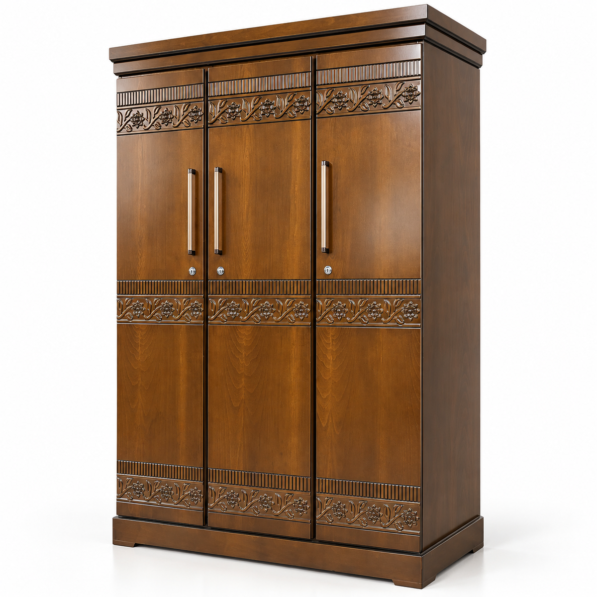 Delux Furniture floral vine 3 door almirah angled view on white