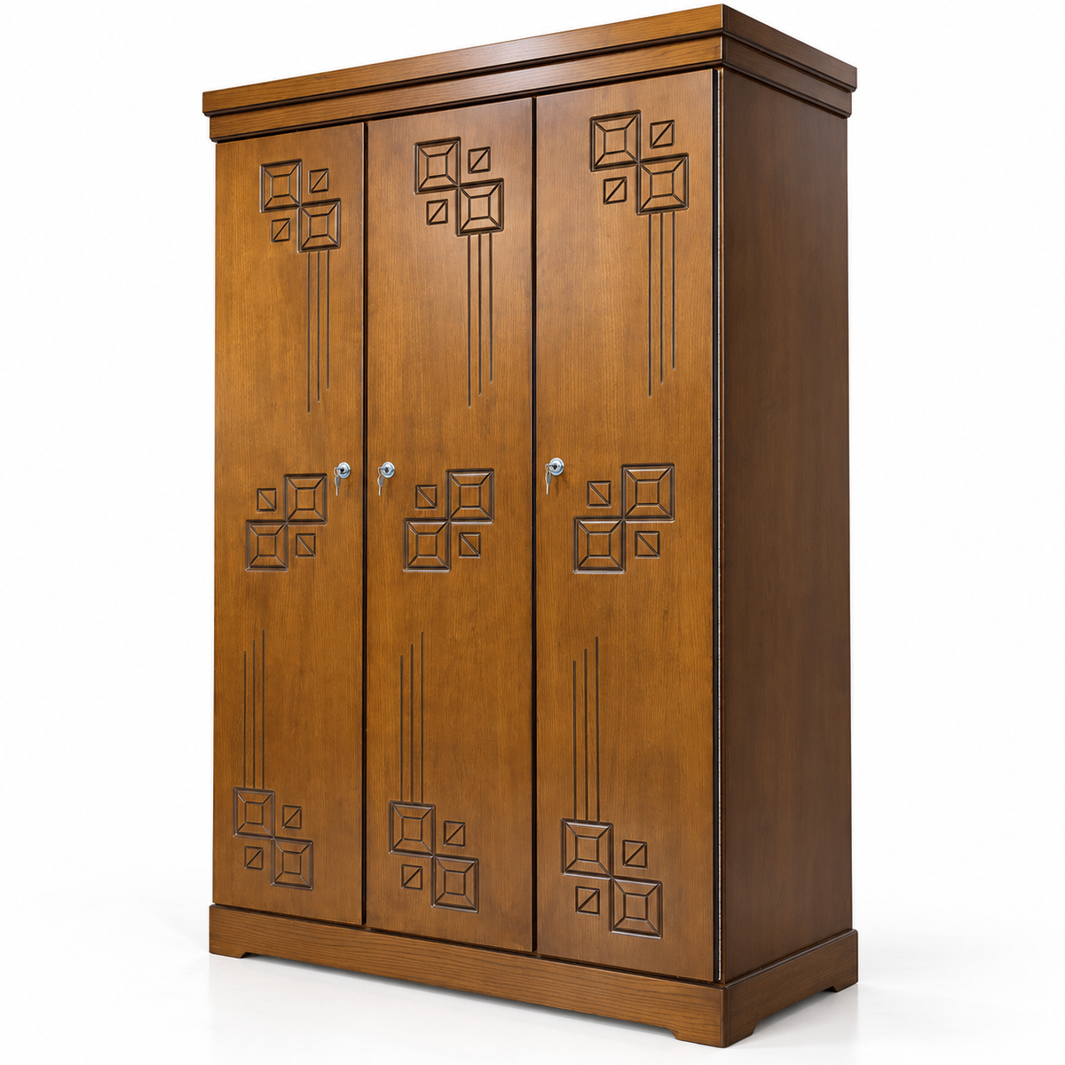 Delux Furniture geometric square 3 door almirah angled view on white