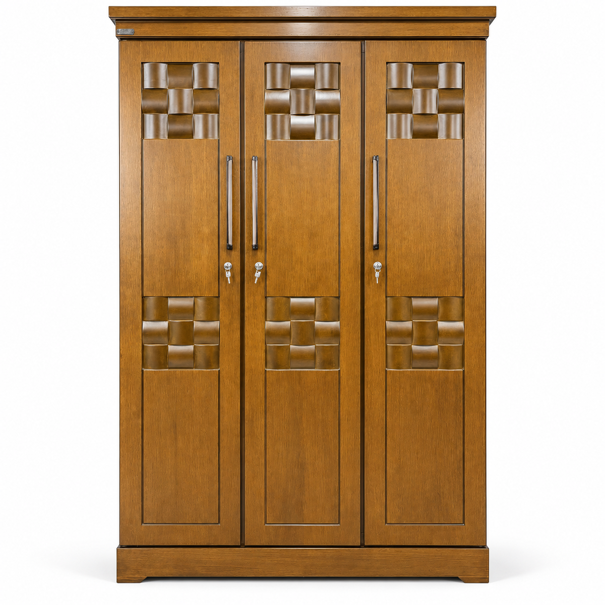 Delux Furniture basketweave 3 door almirah, front view on white