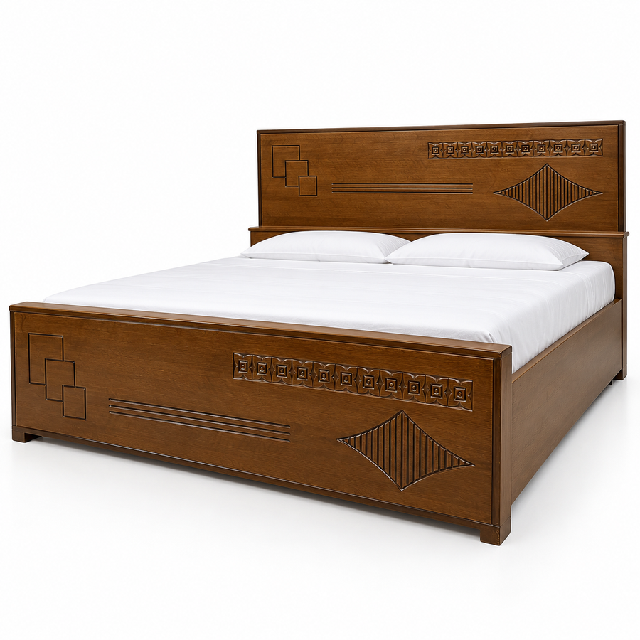 Delux Furniture bd premium diamond carved wooden bed on white background