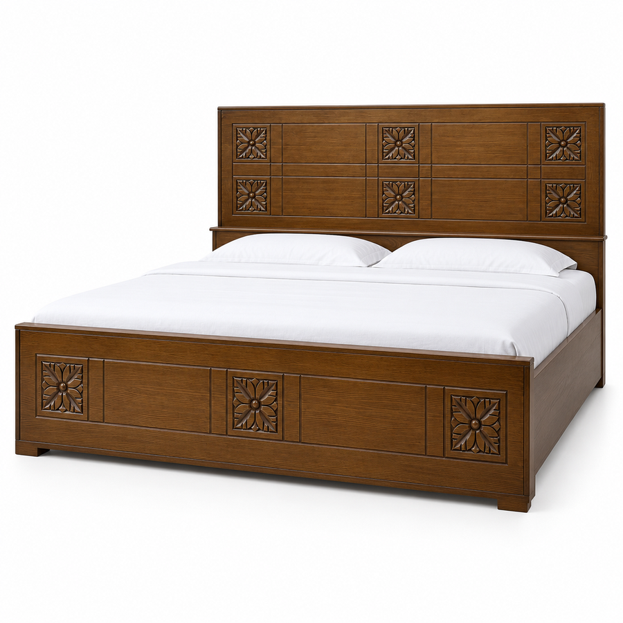 Delux Furniture bd premium floral rosette wooden bed on white background