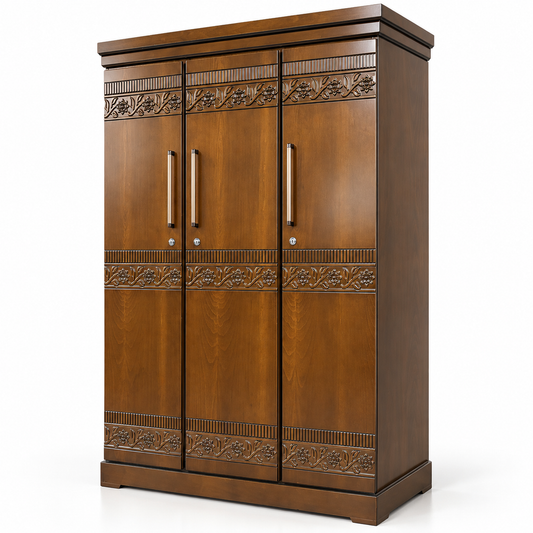 Delux Furniture floral vine 3 door almirah angled view on white
