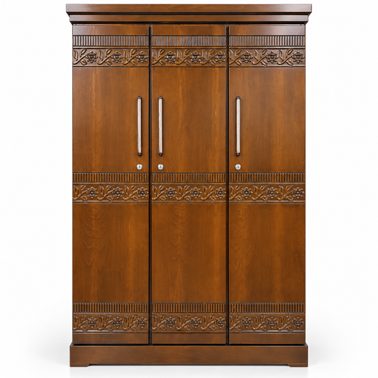 Delux Furniture floral vine 3 door almirah front view on white