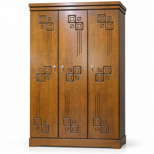 Delux Furniture geometric square 3 door almirah front view on white