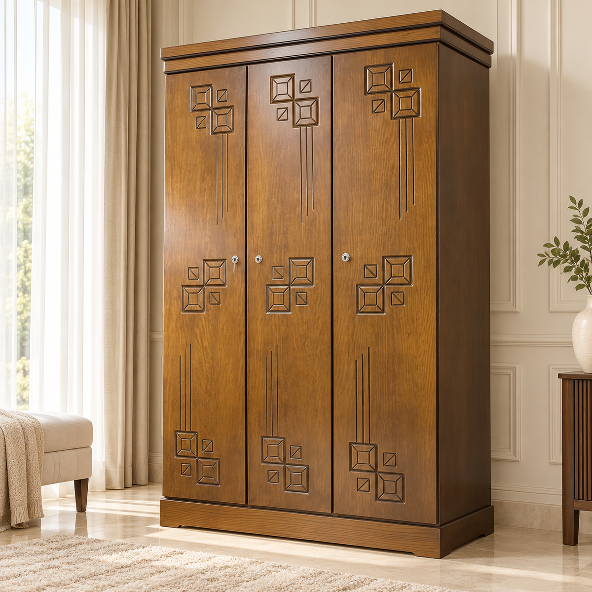 Delux Furniture geometric square 3 door almirah in a luxury interior