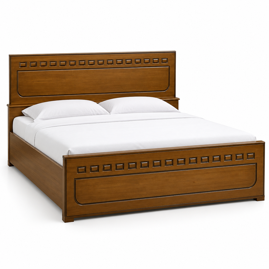 Delux Furniture bd premium golden brown geometric wooden bed on white background