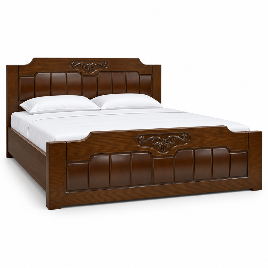 Delux Furniture bd luxury carved king size wooden bed on white background