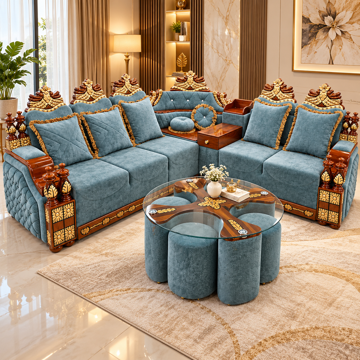 Royal teal luxury sofa full set in elegant modern living room