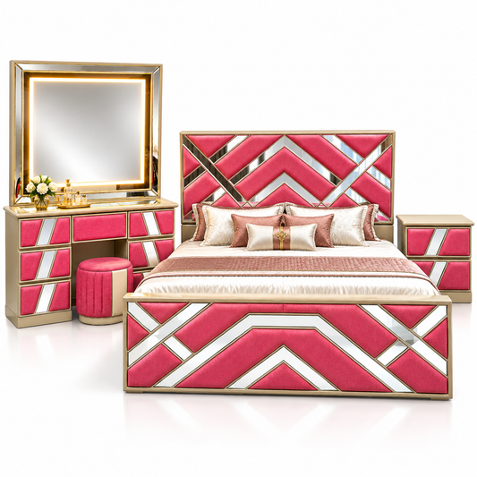 Delux pink and gold master bedroom furniture full set white background