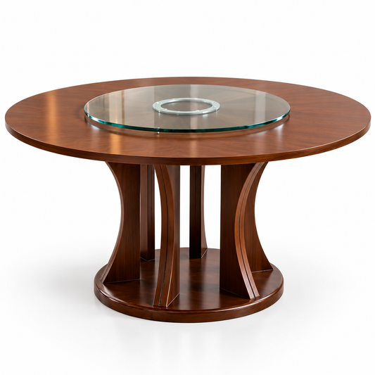 Round rotating glass tea table front studio view