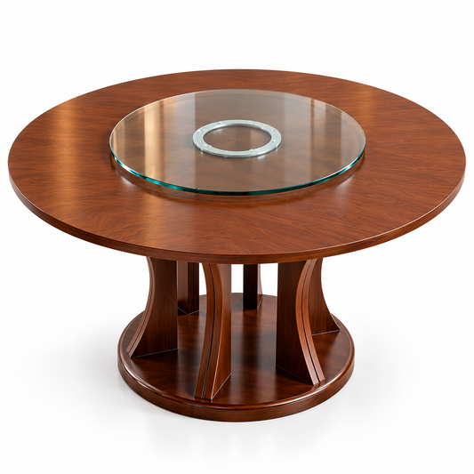 Round rotating glass tea table elevated studio view