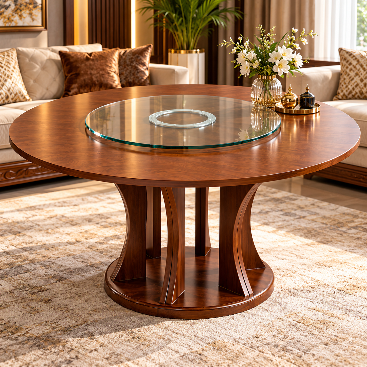 Delux Furniture rotating glass tea table in luxury living room